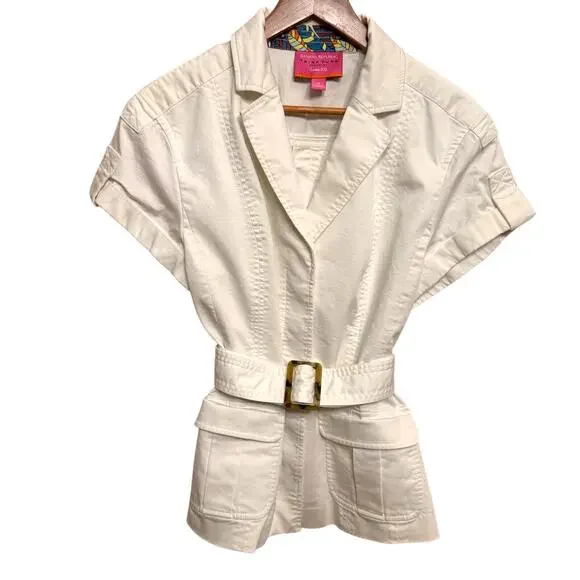 Banana Republic x Trina Turk Belted Utility Top Jacket Size 10 Ivory Summer 2012 - Picture 1 of 10